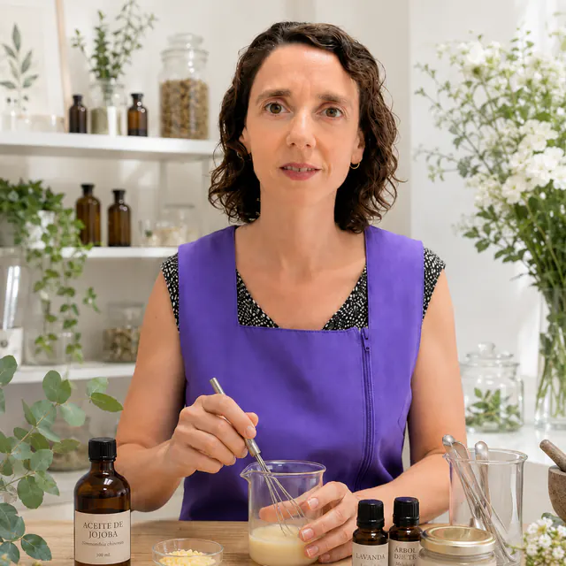 La Vero preparant un ungüent d'aromateràpia amb olis essencials.